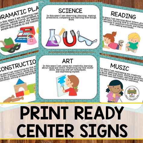 Here are your free Learning Center Signs! | Flodesk Ikea Preschool Classroom, Ikea Preschool, Frog Street Press, Classroom Center Signs, Preschool Center Signs, Eylf Learning Outcomes, Learning Centers Preschool, Centers Preschool, Construction Play