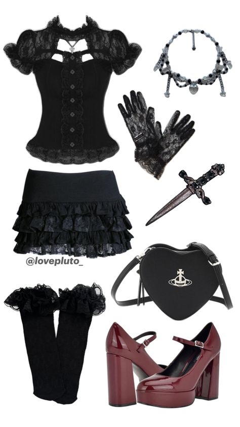 Dark Feminine Coquette, Plain Dresses, Goth Styles, Vampire Clothes, Shifting Outfits, Jpop Idol, Dark Outfits, Plain Dress, Future Outfit