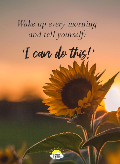 Wake up every morning & tell yourself: 'I can do this!' Wake Up Early Quotes, Wake Up Quotes, Monday Morning Quotes, Sunflower Quotes, Appreciate What You Have, Good Morning Sunshine Quotes, Happy Morning Quotes, Slaap Lekker, Happy Morning