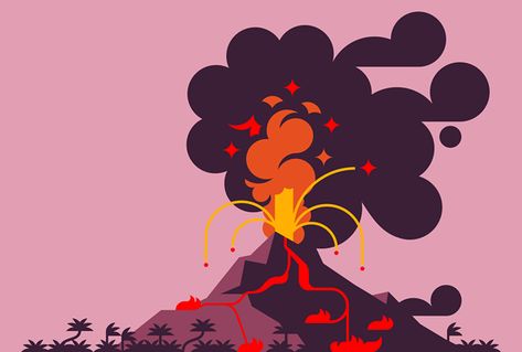 An erupting Volcano. 1366x768 Wallpaper Hd, Science Illustration, 2d Game Art, Hey Handsome, Graph Design, 카드 디자인, Landscape Illustration, Kids' Book, Flat Illustration