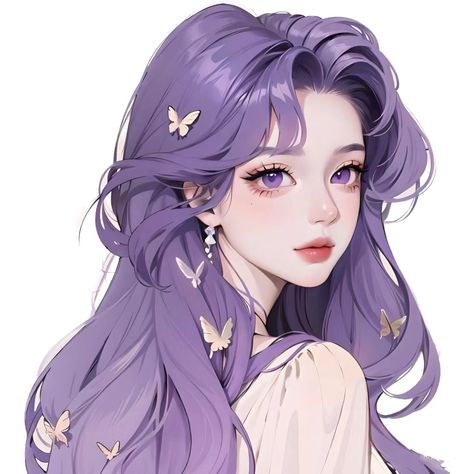 Girl With Purple Hair, Anime Purple Hair, Seni Korea, Violet Aesthetic, Female Character Concept, Cute Cartoon Pictures, Anime Character Drawing, Digital Art Girl, Purple Aesthetic