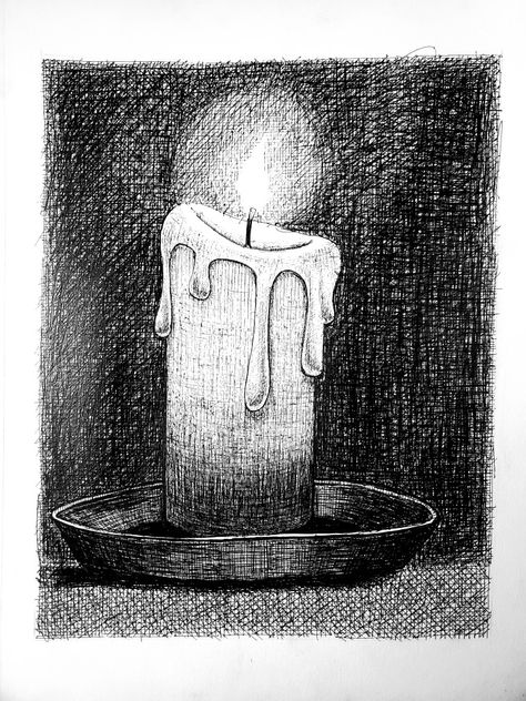 Glowing candle pen sketch. Follow me on Instagram (@pisceanpaul) and Facebook (@pisceanpaulart). Candle Ink Drawing, Candle Sketch, Ballpen Drawing, Candle Drawing, Fineliner Art, Architecture School, Ball Drawing, White Canvas Art, Pencil Shading