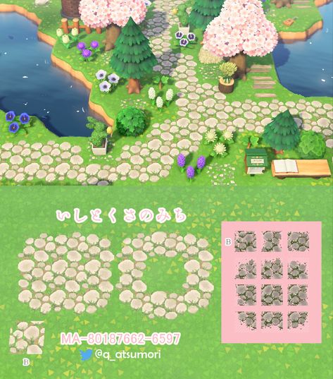 Animal Crossing Garden Codes, Acnh Zen Garden, Cottage Forest, Cottagecore Animal Crossing, Girly Games, Path Design, Animal Crossing Wild World, Qr Codes Animal Crossing, Animal Crossing Villagers