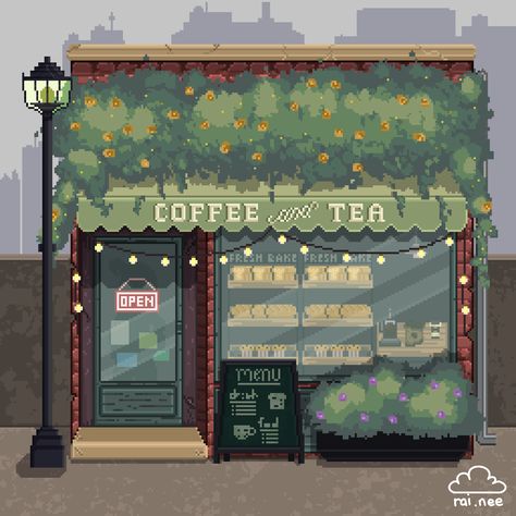 I saw a photo of a coffee shop somewhere here on Pinterest and I couldn't help but make it into a pixel art piece. I was a bit nervous doing this piece since it was on a large canvas, and I didn't know if my brain could think up things to put on it. I like how it turned out though ✨ Victorian Pixel Art, Pixel Coffee Shop, Coffee Shop Pixel Art, Library Pixel Art, Pixel Art Illustration, Coffee Pixel Art, Pixel Library, Pixel Interior, Cozy Pixel Art