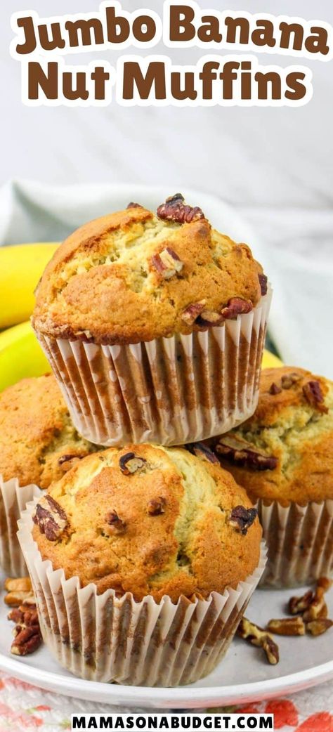 Jumbo Banana Nut Muffins Bisquick Muffins Banana, Recipe For Banana Nut Muffins, Jumbo Banana Nut Muffins Recipe, Large Banana Nut Muffins, Costco Banana Muffin Recipe, Banana Nut Muffins Bakery Style, Extra Large Muffin Recipes, Healthy Jumbo Muffins, Banana Muffins Jumbo