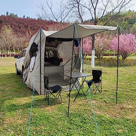 Car Awning Ideas, Suv Tent Camping, Suv Awning, Hatchback Camping, Rav4 Camping, Suv Camping Tent, Tents Camping Glamping, Canopy Camping, Outdoor Hobbies