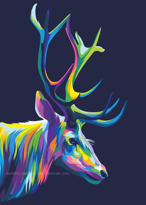 deer Pop Art Animals Easy, Pop Art Portraits Acrylics, Wpap Art Animal, Colorful Animal Art, Colorful Animal Paintings, Illustration Animals, Wpap Art, 8th Grade Art, Pop Art Animals