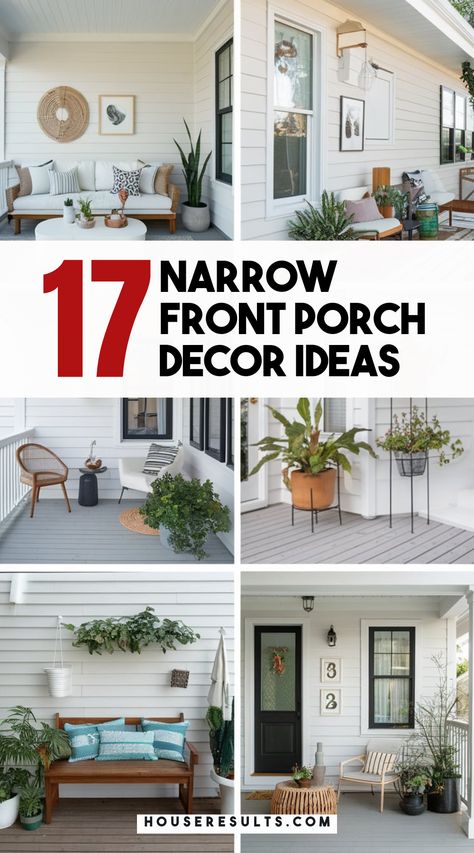 Looking to enhance your narrow front porch? 🚪🌸 Explore stylish decor ideas that will make the most of your limited space! From trendy furniture to decorative accents, you’ll find everything you need to create an inviting atmosphere. Save this pin for your front porch inspiration! 📌💖 Front Bench Porch Ideas, Front Porch Ideas Long Narrow, Narrow Exterior Entryway Ideas, Inviting Front Porch Ideas, Long Narrow Porch Decorating Ideas, Traditional Front Porch Decor, Front Porch Layout, Eclectic Front Porch, Small Side Porch Ideas