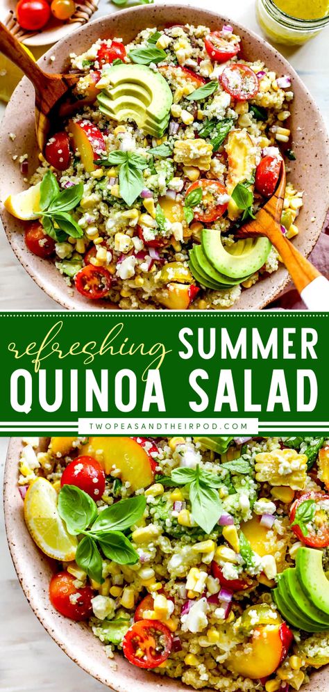 Summer Quinoa Salad Summer Salad With Protein, Memorial Day Veggie Sides, Healthy Memorial Day Food, Fresh Salad Recipes Summer, Summer Quinoa Salad Recipes, Healthy Filling Salads, Summer Dinner Salads, Summer Produce Recipes, Summer Quinoa Salad