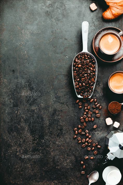 Coffee espresso in dark cups, coffee beant, ground coffee, brown sugar, milk, croissants, capsules. by klenova. Coffee composition on dark background. Coffee espresso in dark cups, coffee beant, ground coffee, brown sugar, milk, ... #Affiliate #coffee, #beant, #ground, #cups Coffee Beans Photography, Brown Sugar Milk, Coffee Shop Photography, Coffee Stock, Coffee Shot, Coffee Wallpaper, Food Photography Tips, Coffee Pictures, Coffee Photos