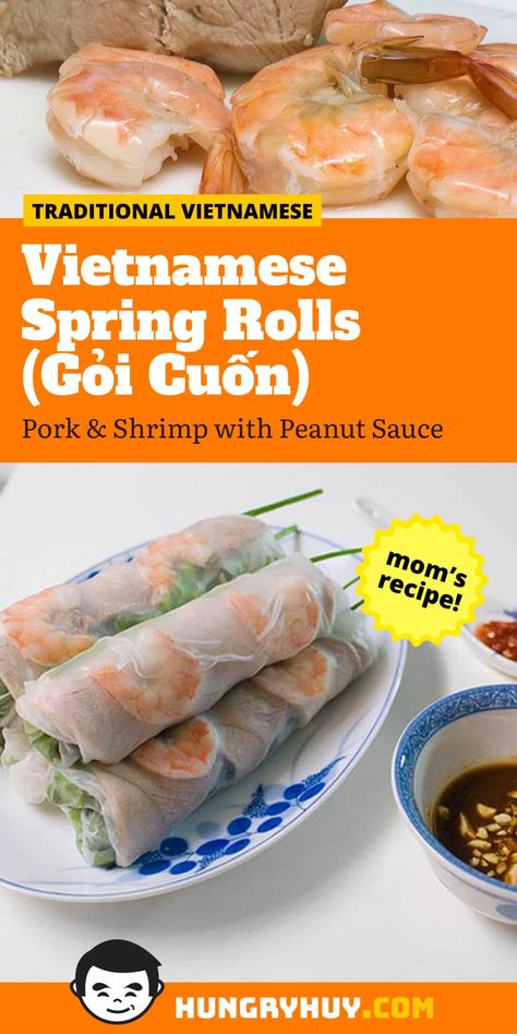 Vietnamese Spring Rolls Recipe (Goi Cuon) Spring Rolls With Shrimp, Fresh Spring Rolls Recipe, Goi Cuon, Vietnamese Fresh Spring Rolls, Vietnamese Spring Rolls Recipe, Easy Vietnamese Recipes, Thai Spring Rolls, Vietnamese Summer Rolls, Spring Roll Sauce