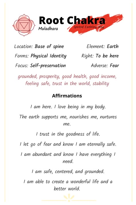 Chakra Information, Root Chakra Affirmations, Root Chakra Yoga, Chakra Flow, Yoga Reading, Chakra Healing Meditation, Root Chakra Healing, Ayurveda Yoga, Chakra Affirmations