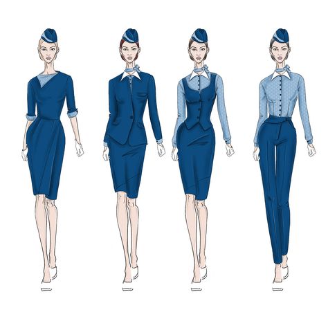 Project: Stewardess uniform on Behance Flight Attendant Attire, Work Uniform Ideas, Flight Attendant Uniform Fashion, Hostess Uniform, Flight Attendant Costume, Air Hostess Uniform, Croquis Fashion, Stewardess Uniform, Company Uniform