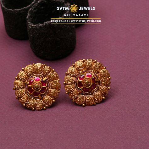 Latest Gold Stud Earrings Designs, Studs Earrings Gold India, Antique Earrings Studs, Earrings Design Gold, Latest Gold Earrings Designs, Gold Earing, Stone Earrings Gold, Gold Studs Earrings, Latest Earrings Design