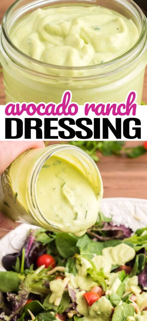 Avocado Lime Ranch, Avocado Ranch Dressing Recipe, Homemade Avocado Ranch Dressing, Creamy Avocado Ranch Dressing, Avocado Lime Ranch Dressing, Avocado Ranch Dressing, Ranch Salad, Avocado Ranch, Ranch Dressing Recipe