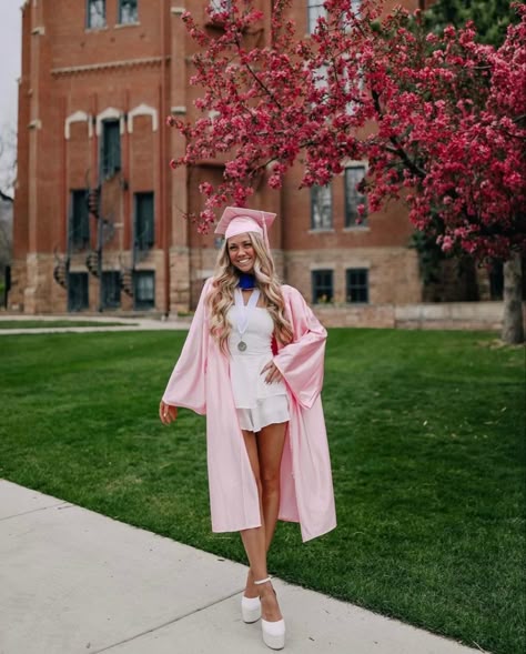 Pink Graduation Gown And Cap, Pink Graduation Stole, Pink Graduation Pictures, Graduation Pictures Pink, Pink Graduation Cap And Gown, Pink Graduation Outfit, Pink Cap And Gown Graduation Pictures, Pink Cap And Gown, Graduation Poses Cap And Gown