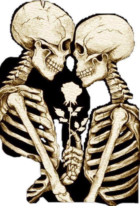 Skeleton Kissing Woman Tattoo, Embracing Skeletons, Skeleton Lovers, Skeletons Kissing, Skeletons Embracing, Two Skeletons Hugging, Skeleton Couple Painting, Two Skeletons In Love, Skeleton Couple Art Love