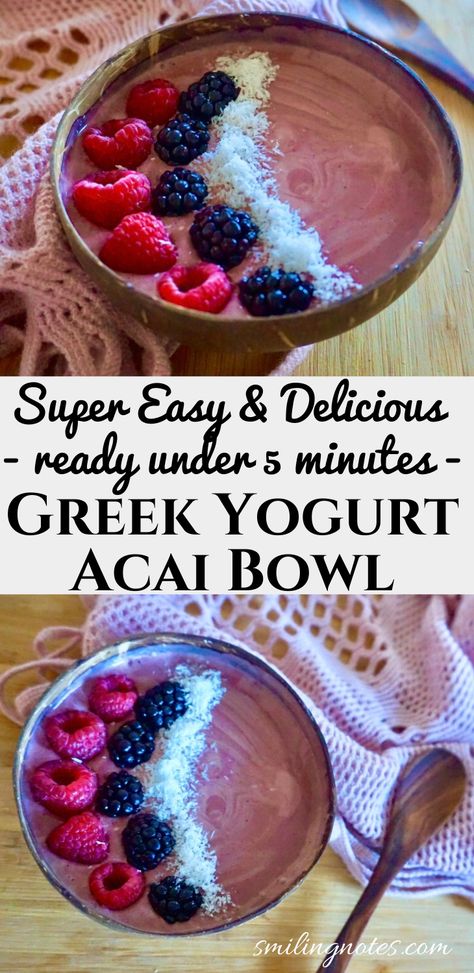 Greek Yogurt Acai Bowl - Start your mornings on the right note with this better for you Greek Yogurt Acai Bowl full of protein & antioxidants. #ad #GreekGodsNewYear @walmart Yogurt Acai Bowl, Acai Bowl With Yogurt, Greek Gods Yogurt, Yogurt Smoothie Bowl, Yogurt Bowl Recipe, Homemade Acai Bowl, Acai Recipes, Diy Yogurt, Greek Yogurt Smoothie