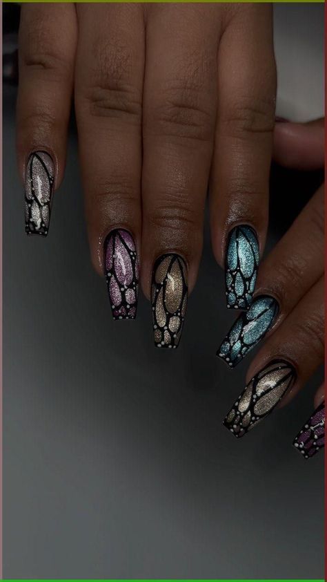 Cat Eye Art Nails, Colorful Cat Eye Nails, Nails With Cat Designs, Cat’s Eye Nails, Cat Eye Butterfly Nails, Winter To Spring Nails, Eyes Nails Design, Cat Eye Nail Designs Ideas, Cute Cat Eye Nails