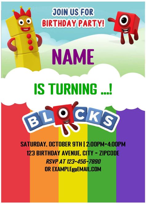 (Free Editable PDF) Rainbow Numberblocks Birthday Invitation Templates | Download Hundreds FREE PRINTABLE Birthday Invitation Templates Numberblocks Birthday Party Diy, Number Blocks Birthday Party Games, Number Blocks Birthday Party Invitation, Numberblock Party, Number Blocks Birthday Party, Numberblock Birthday Theme, Numberblocks Birthday Invitation, Numberblocks Birthday Party, Numberblocks Printables Free