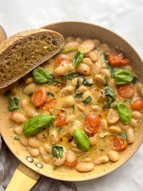 Creamy Butter Beans Creamy Butter Beans, Butter Beans Recipe, Wyse Guide, Cast Iron Casserole Dish, Homemade Baked Beans, Beans Beans, Creamy Mushroom Pasta, Quick Vegetarian Meals, Creamy Pesto