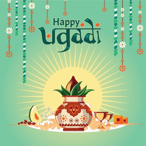 Download Illustration for Happy Ugadi with nice and beautiful design illustration Vector Art. Choose from over a million free vectors, clipart graphics, vector art images, design templates, and illustrations created by artists worldwide! Pongal Greeting Cards, Holi Wishes Images, Diwali Vector, Pongal Celebration, Buddhism Wallpaper, Happy Ugadi, Happy New Year Text, Images Design, Holiday Templates