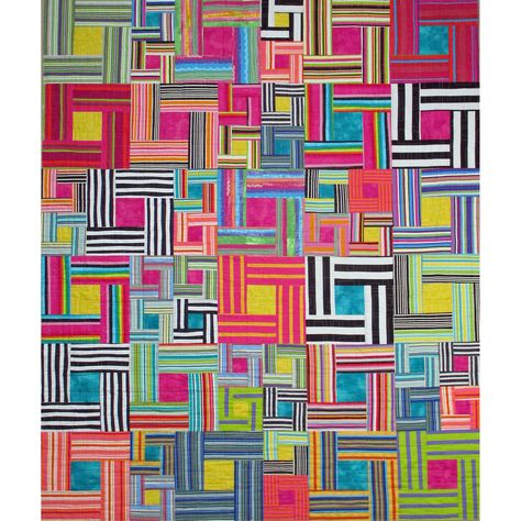 Have fun with stripes. These blocks can be rearranged into your own layout. The arrangement on the cover quilt pattern has offset blocks to add more interest. Stripes Alive Quilt Pattern SM-152 https://quiltwoman.com/products/stripes-alive-quilt-downloadable-pattern Kaffe Fassett Stripes Quilt, Strip Twist Quilt Pattern, Quilts Using Striped Fabric, Quilts With Striped Fabric, Striped Fabric Quilts, Advanced Quilts, Stripe Quilts, Dorm Quilt, Striped Quilts