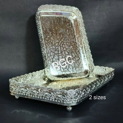 Imported German silver rectangular trays Available in 2 sizes Size 9" x 6" ..cost 1400/- Size 11"X7".. cost 1600/- Both together 2600/- Rgc Free shipping all over India Elite Fashion, German Silver, Silver Jewellery, Beaded Jewelry, Silver Jewelry, Tray, India, Free Shipping, Silver