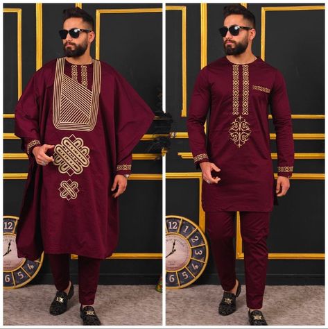 Burgundy Agbada African Men's Suit, African Wedding Attire Groom Suit Guests Groomsmen Birthday Party Nigeria Embroidery Agbada Buba Sokoto by Naijam on Etsy Wedding Attire Groom, Agbada Styles Men, Dashiki For Men, African Party Dresses, African Suit, African Wedding Attire, Dashiki Shirt, Formal Evening Wear, African Dashiki