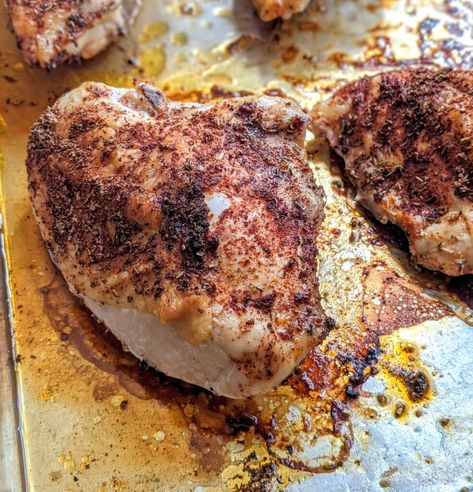 “split” chicken breasts (bone-in, skin on) Chicken Spice Blend, Bone In Chicken Breast Recipes, Baked Split Chicken Breast, Simple Roasted Chicken, Split Breast Chicken Recipes, Roasted Chicken Breasts, Bone In Chicken Breast, Split Chicken, Split Chicken Breast