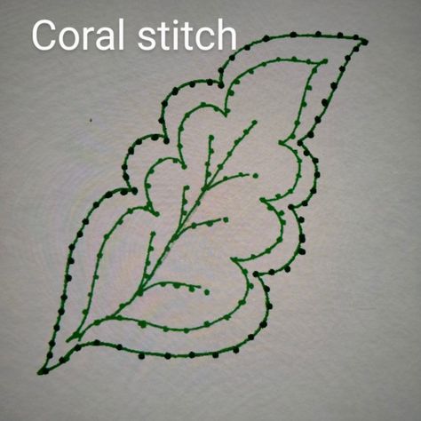 Coral stitch looks like a knot and is used for outlining in hand embroidery designs. Thicker thread gives a more prominent knot and the design stands out well. Coral Stitch Embroidery, Embroidery Design Drawing, Coral Stitch, Coral Embroidery, Stitch Embroidery Design, Thick Thread, Design Drawing, Stitch Embroidery, Hand Embroidery Designs