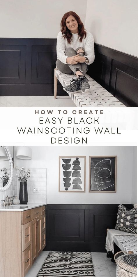 Check out this easy black and white bathroom update for my daughter, featuring a stunning DIY black wainscoting wall accent.