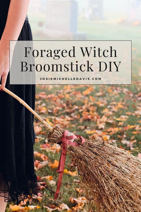 Looking for the perfect witch broom to go with your halloween costume? Or a broomstick to add a bit of magic to your fall decor? This tutorial will take yout through creating a witch's broomstick with foraged materials Making A Broomstick, Make A Broom Witches, Diy Witches Broomstick, Diy Witch's Broom, Make Your Own Witches Broom, Halloween Broom Decorations, Witches Burrs Uses, Diy Besom Broom, Plunger Broomstick