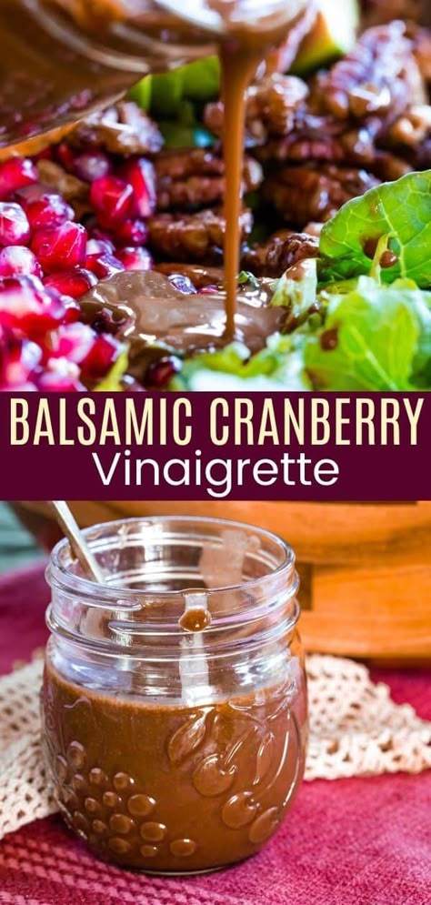 Balsamic Cranberry Salad Dressing - leftover cranberry sauce, balsamic vinegar, olive oil, plus a pinch of salt and pepper is all you need to make this smooth, sweet, and tangy vinaigrette. Make a delicious salad with your Thanksgiving leftovers or drizzle it over mixed greens topped with seasonal vegetables and fruit for an amazing meal. Cranberry Salad Dressing, Cranberry Vinaigrette, The Perfect Salad, Salad With Balsamic Dressing, Day After Thanksgiving, Salad Dressing Recipes Healthy, Leftover Cranberry Sauce, Perfect Salad, Simple Vinaigrette