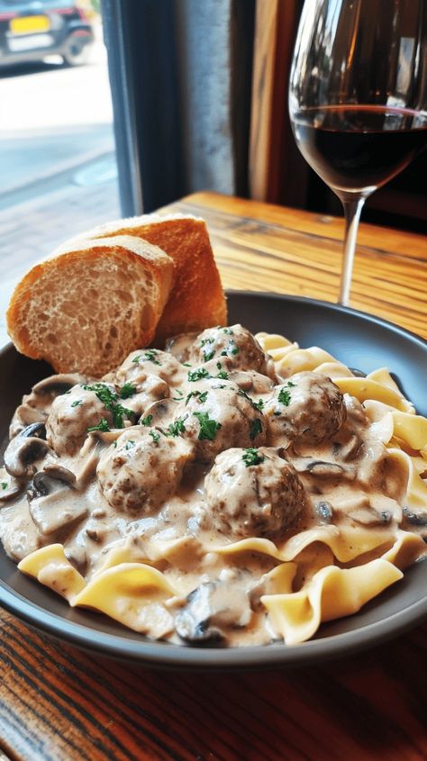 Easy One-Pot Meatball Stroganoff - pennywiseplates.com Meatball Stroganoff Recipe, Stroganoff Meatballs, Crock Pot Stroganoff, Beef Stroganoff Meatballs, Homemade Meatballs Recipe, Meatball Stroganoff, Meatballs Recipes, Italian Meatballs Recipe, Chocolate Zucchini Cake