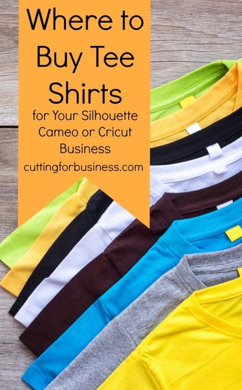 Where to buy tee shirts for your Silhouette Cameo or Cricut crafting or small business - by cuttingforbusiness.com Cricut Business, Vinyle Cricut, Cricut Supplies, Silhouette Tutorials, Cricut Projects Beginner, Cricut Craft Room, Vinyl Shirts, Diy Cricut, Silhouette Cameo Projects