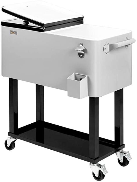 Amazon.com: VINGLI 80 Quart Rolling Ice Chest, Portable Patio Party Bar Drink Cooler Cart, with Shelf, Beverage Pool with Bottle Opener,Grey : Patio, Lawn & Garden Bar Portable, Bottle Cap Catcher, Cooler Cart, Patio Cooler, Rolling Cooler, Cart On Wheels, Drink Cooler, Drink Cart, Portable Bar