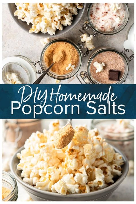 Homemade Popcorn Seasoning Recipes, Flavored Salts Recipes, Homemade Popcorn Seasoning, Popcorn Seasoning Recipes, Flavored Popcorn Recipes, Popcorn Seasonings, Flavored Salt, Fun Popcorn, Popcorn Recipes Easy