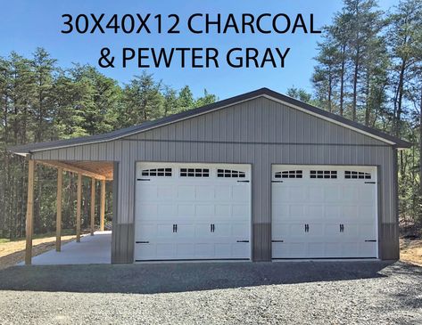 Shirk Pole Buildings Small Garage Shop Ideas, Tin Shop Building, Metal Shop Building 30x40, 30x40 Shop Layout, Shop Addition Ideas, Pole Barn Shop Plans, 30x40 Garage Plans With Loft, Metal Outbuilding Ideas, Metal Pole Barn Garage