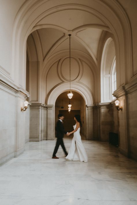 If you've never been to San Francisco City Hall - put it on your bucket list! This has to be one of the most gorgeous buildings in the world. It's easy to see why hundreds of people get married here every month. City Hall San Francisco, City Hall Sf Wedding, San Francisco City Hall Engagement Photo, Courthouse Photoshoot, Sf City Hall Elopement, City Hall Wedding Photos, San Francisco City Hall Elopement, Pasadena City Hall, Sf City Hall Wedding