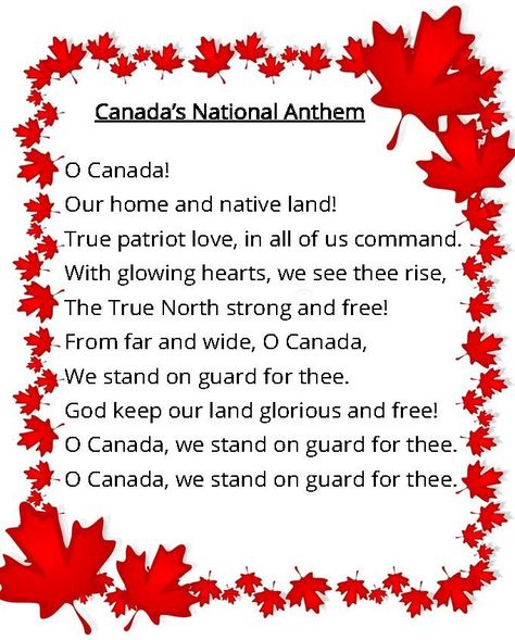 CanadaInfo: Images & Downloads: Fact Sheets to Download: Music: O Canada! Lyrics Oh Canada Lyrics, Canada Day Activities For Toddlers, Canada Crafts For Kids, O Canada Lyrics, Canada Facts, Canada Day Images, Canadian National Anthem, Canada For Kids, Canadian Facts