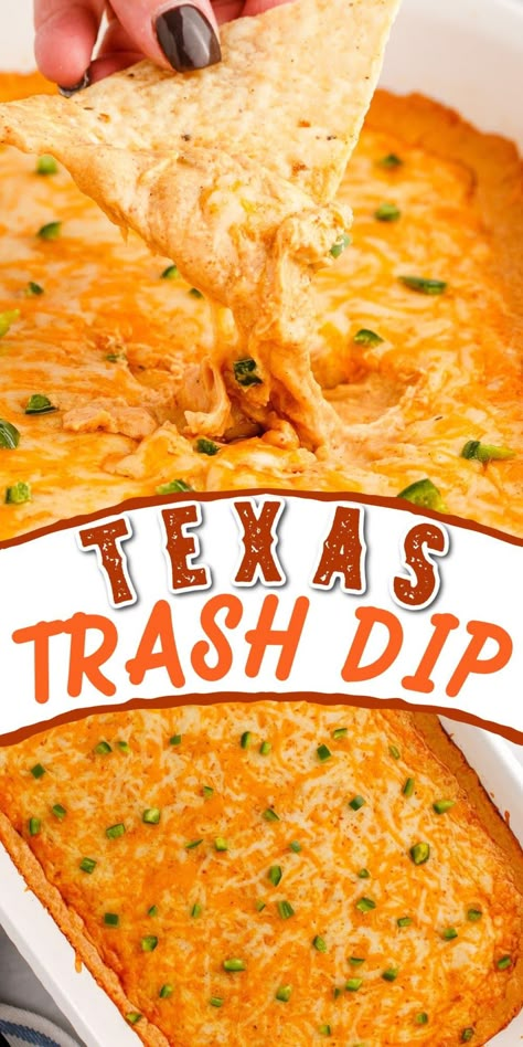 Trash Can Bean Dip, Slow Cooker Texas Trash Dip, Easy Hot Cheese Dip Recipes, Taco Chip Dip Recipes, Best Football Dip Recipes, Texas Trash Dip Southern Living, Cowboy Bean Dip, Tex Mex Dip Recipes, Tex Mex Appetizers For Party