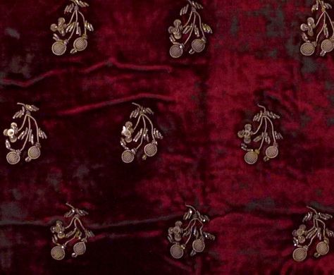 Super lush silk velvet panel with silver Zardozi work. (real silver and gold plated silver) Deep crimson / scarlet velvet forms a background for the shine and shimmer of silver & gold couched thread work. Lined with heavy weight cotton. Note the reticent floral forms dating this work to the