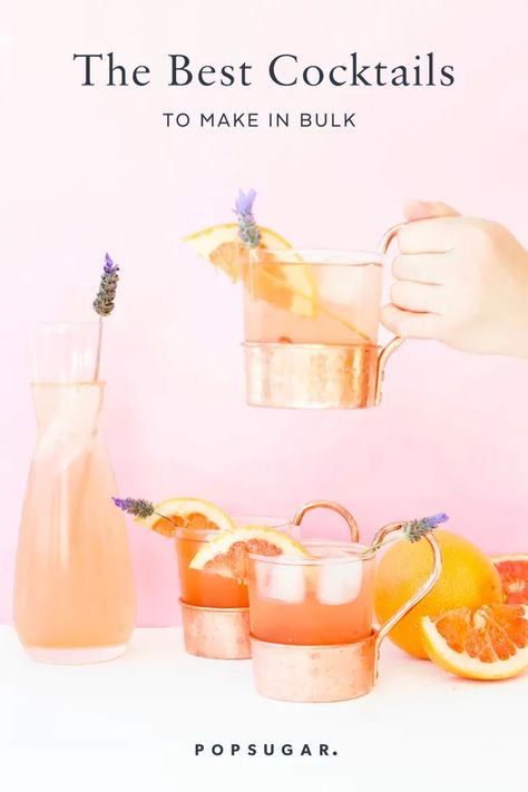 Best Cocktails to Make in Bulk Premade Cocktails, Gin Buck, Batch Cocktail Recipe, Grapefruit Cocktail, Infused Gin, Batch Cocktails, Pretty Cocktails, Classic Cocktail Recipes, Lavender Lemonade