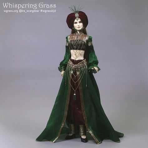 https://flic.kr/p/LQ6NyN | Royal Green&Golden&Crimson BJD Arabian/Harem Outfit Ancient Arabian Clothing, Arabian Dress Traditional, Fantasy Arabian Clothes, Arab Outfit, Harem Dress, Harem Outfit, Arabian Clothing, Arabic Fashion, Arabic Clothing