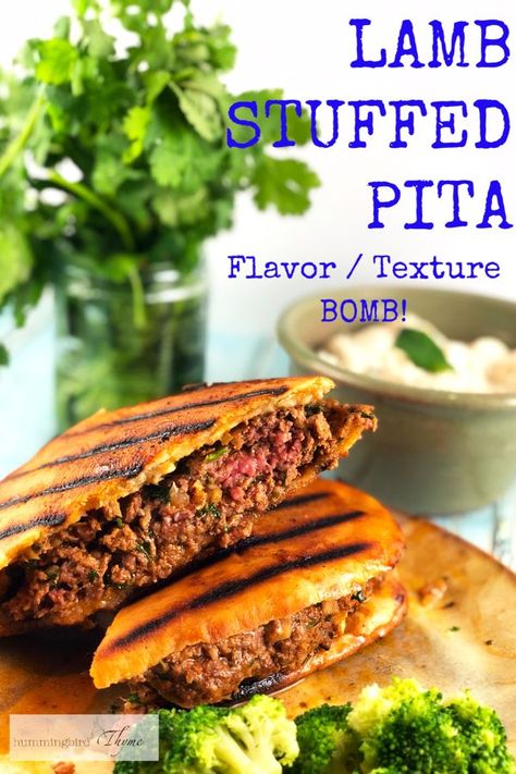 Stuffed Pita, Grilled Cheese Panini, Cheese Panini, Lamb Burger, Lamb Ragu, Grilled Recipes, Thyme Recipes, Lamb Recipe, Lamb Burgers