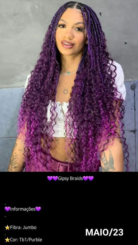 Purple Box Braids, Purple Braids, Hairstyle Braids, Goddess Braids Hairstyles, Cute Box Braids Hairstyles, Twist Braid Hairstyles, Beautiful Curly Hair, Braids With Curls, Pretty Braided Hairstyles