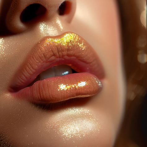 Gold Lipgloss, Leo Aesthetic, Bronze Lips, Golden Makeup, American Makeup, Gold Lips, Golden Ratio, Aesthetic Makeup, Lip Gloss