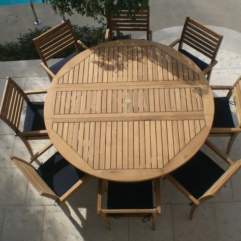 Royal Teak Round Drop Leaf Patio Dining Table - Patio Dining Tables at Hayneedle Patio Furniture Makeover, Round Patio Table, Teak Patio Furniture, Outdoor Patio Table, Drop Leaf Dining Table, Teak Chairs, Wood Patio, Patio Dining Table, Teak Table