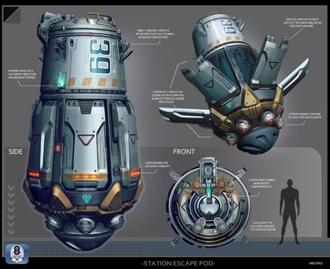 ArtStation - Space-station Escape Pod bay, Matthew Burke Escape Pod Sci Fi, Spaceship Interior Design Concept Art, Sci Fi Space Station, Future Tank, Escape Pod, Kerbal Space Program, Sci Fi Props, Pod Design, Sci Fi Tech